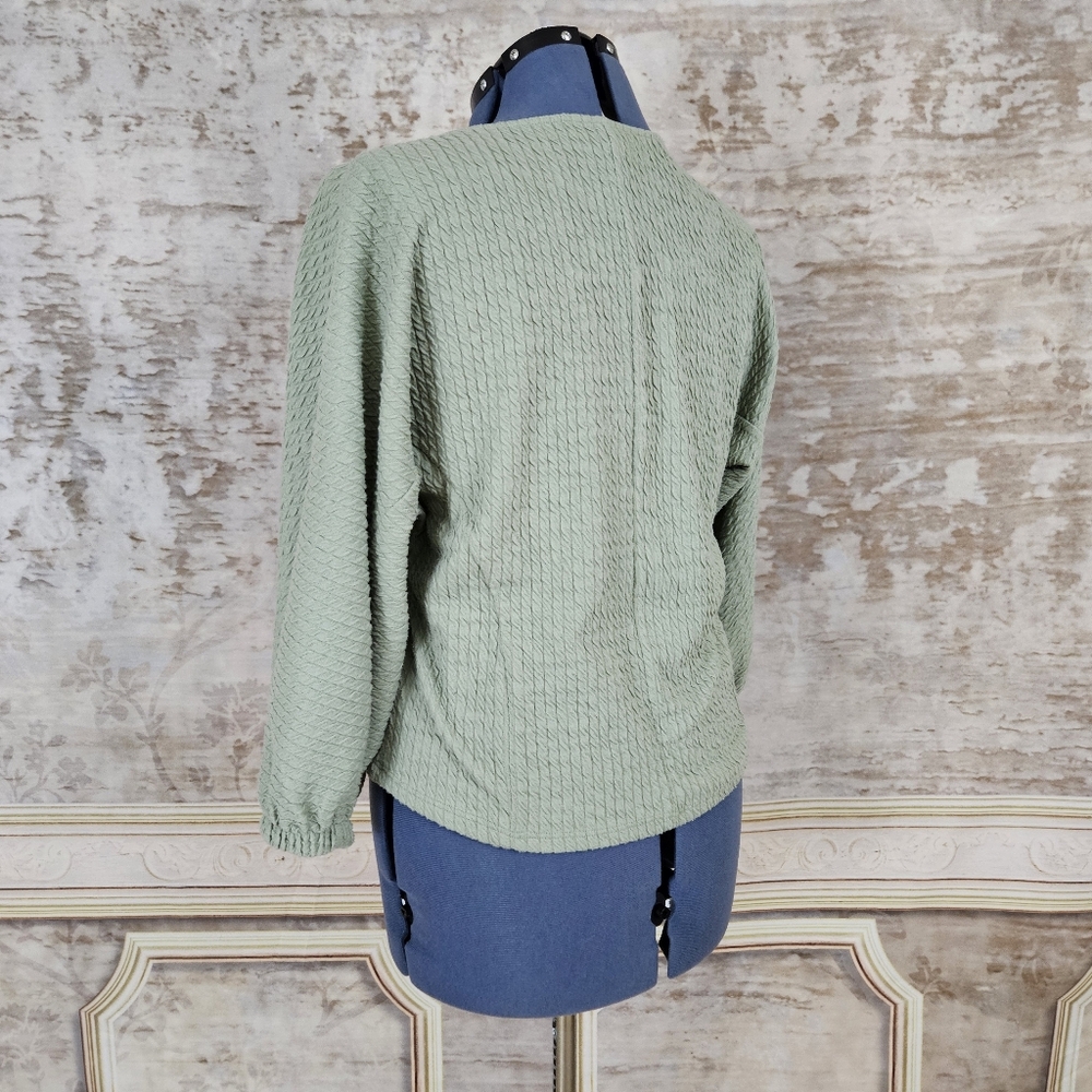 Anthropologie Sage Green Top Sweater Blouson Knit Anthro Balloon Sleeves Small S - Picture 6 of 10